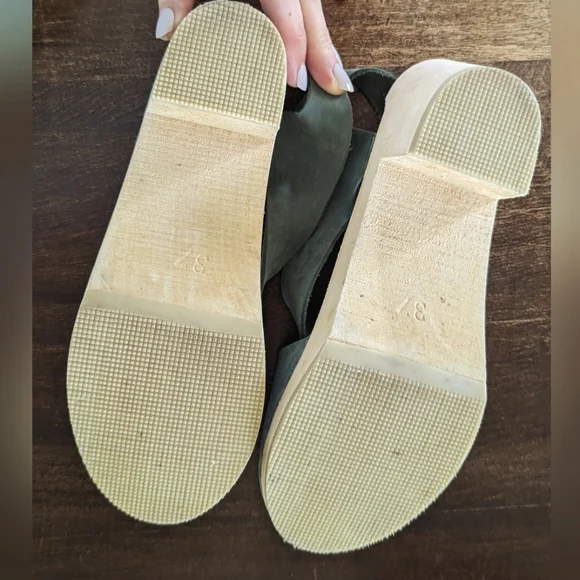 Sandgrens Morocco Green Leather Clogs Sandals Size 37 - Picture 4 of 6